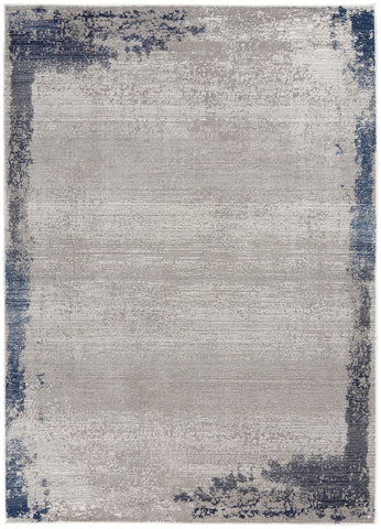 5' X 7' Navy Blue and Gray Abstract Distressed Non Skid Area Rug