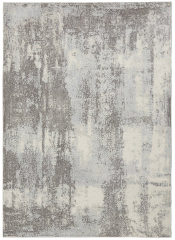 5' X 7' Gray Ivory and Light Blue Abstract Non Skid Area Rug