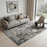 5' X 7' Ivory Black and Gray Abstract Distressed Area Rug