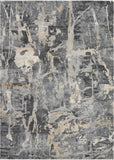 5' X 7' Ivory Black and Gray Abstract Distressed Area Rug