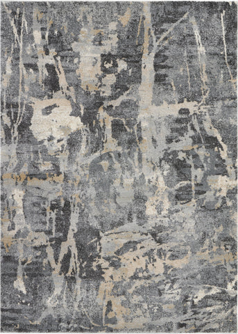 5' X 7' Ivory Black and Gray Abstract Distressed Area Rug