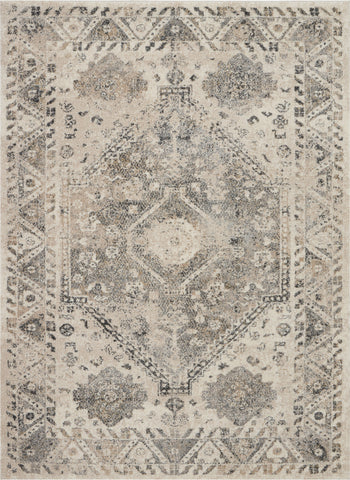 5' X 7' Cream and Gray Floral Distressed Area Rug