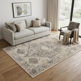 5' X 7' Cream and Gray Floral Distressed Area Rug
