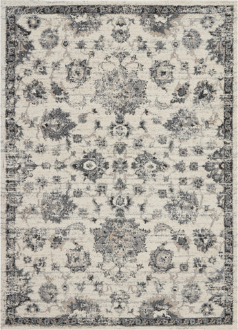 5' X 7' Cream and Gray Floral Distressed Area Rug