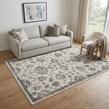 5' X 7' Cream and Gray Floral Distressed Area Rug