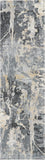 8' Ivory Black and Gray Abstract Distressed Runner Rug