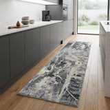 8' Ivory Black and Gray Abstract Distressed Runner Rug