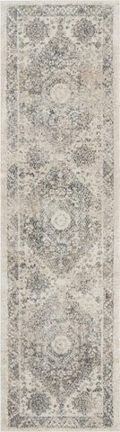 8' Cream and Gray Floral Distressed Runner Rug