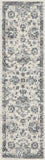 8' Cream and Gray Floral Distressed Runner Rug