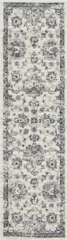 8' Cream and Gray Floral Distressed Runner Rug