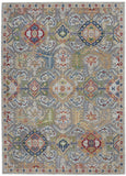 5' X 8' Blue Gray and Green Floral Distressed Non Skid Area Rug