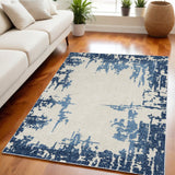 5' X 7' Blue and Ivory Abstract Distressed Non Skid Area Rug