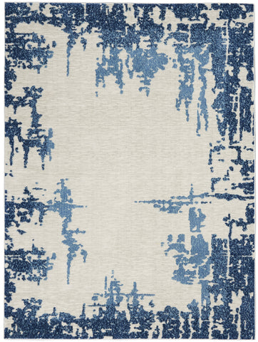 5' X 7' Blue and Ivory Abstract Distressed Non Skid Area Rug