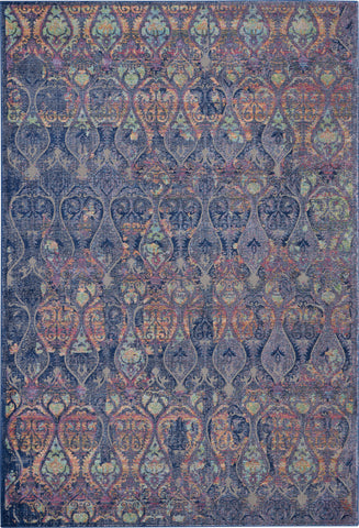 5' X 8' Navy Blue and Orange Ogee Distressed Non Skid Area Rug