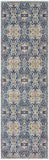 8' Ivory Navy Blue and Yellow Floral Distressed Non Skid Runner Rug