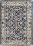 5' X 8' Navy Blue and Yellow Floral Distressed Non Skid Area Rug