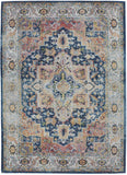 5' X 8' Ivory Blue and Orange Floral Medallion Distressed Non Skid Area Rug