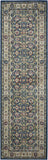 8' Navy Blue and Yellow Floral Distressed Non Skid Runner Rug