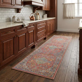 8' Blue and Red Floral Medallion Distressed Non Skid Runner Rug