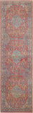 8' Blue and Red Floral Medallion Distressed Non Skid Runner Rug