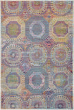 5' X 8' Blue Red and Orange Geometric Distressed Non Skid Area Rug