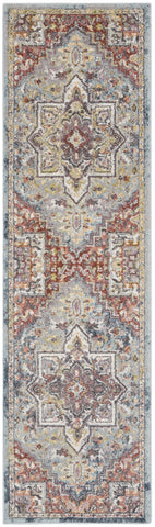 8' Blue and Red Floral Distressed Runner Rug