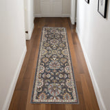 8' Charcoal Brown and Yellow Floral Distressed Runner Rug