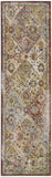 8' Green and Ivory Floral Distressed Runner Rug