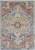 5' X 7' Blue and Red Floral Distressed Area Rug