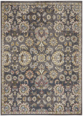 5' X 7' Charcoal Brown and Yellow Floral Distressed Area Rug