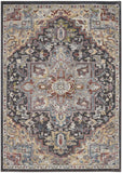 5' X 7' Charcoal Brown and Yellow Floral Medallion Distressed Area Rug