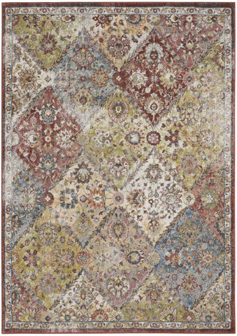 5' X 7' Green and Ivory Floral Distressed Area Rug