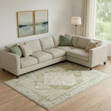 9' X 12' Sage And Ivory Floral Distressed Area Rug