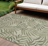 9' X 12' Ivory And Green Palm Leaf Indoor Outdoor Area Rug