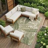 9' X 12' Ivory And Green Palm Leaf Indoor Outdoor Area Rug