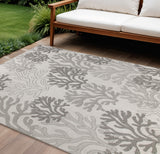 9' X 12' Gray Black And Ivory Nautical Indoor Outdoor Area Rug