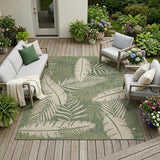 9' X 12' Ivory And Green Palm Leaf Indoor Outdoor Area Rug