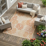 9' X 12' Coral And Ivory Nautical Indoor Outdoor Area Rug