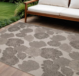 9' X 12' Natural And Ivory Floral Indoor Outdoor Area Rug