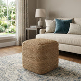 18" Natural Jute Woven Blend Cube Pouf Ottoman