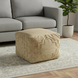 18" Natural Jute Blend Quatrefoil Cube Pouf Ottoman