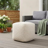 18" Beige Polyester Cube Outdoor Pouf Ottoman