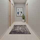 10' Black And Gold Chevron Washable Runner Rug