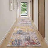 10' White Abstract Runner Rug