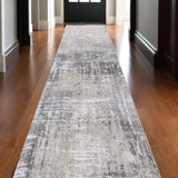 10' Gray And White Abstract Runner Rug