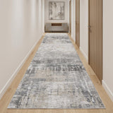 10' Gray And White Abstract Runner Rug