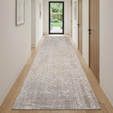 10' Gray And Yellow Chevron Runner Rug
