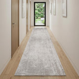 10' Gray And White Chevron Runner Rug