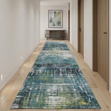 10' Blue And Green Abstract Runner Rug