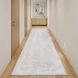 10' White Abstract Runner Rug